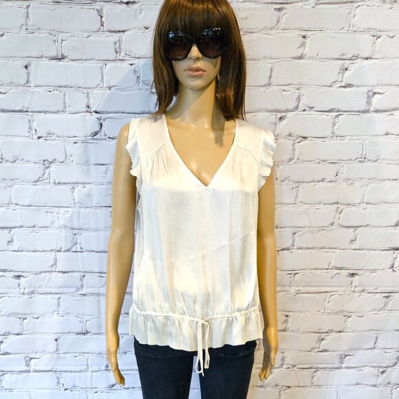 BANANA REPUBLIC, Sleeveless ivory v-neck blouse with front tie - Picture 3 of 13